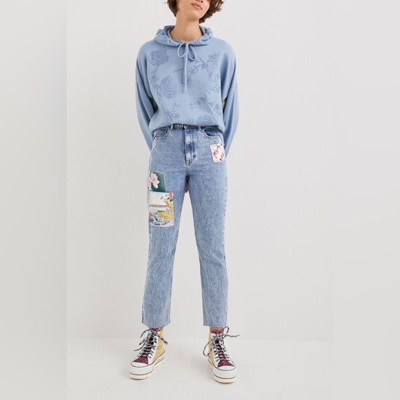 Desigual Denim - DESIGUAL Straight Legged Jeans w/ Chinese Landscape Patchwork